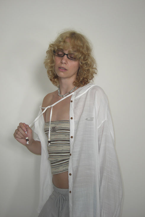 WOOD BUTTON CHILL OUT HOODIE -WHITE-