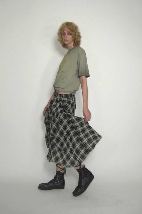 TARTAN CHECK TUCK SKIRT -BLACK-