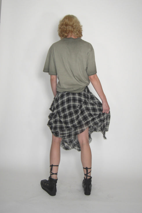 TARTAN CHECK TUCK SKIRT -BLACK-