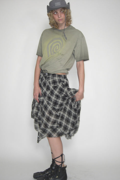 TARTAN CHECK TUCK SKIRT -BLACK-