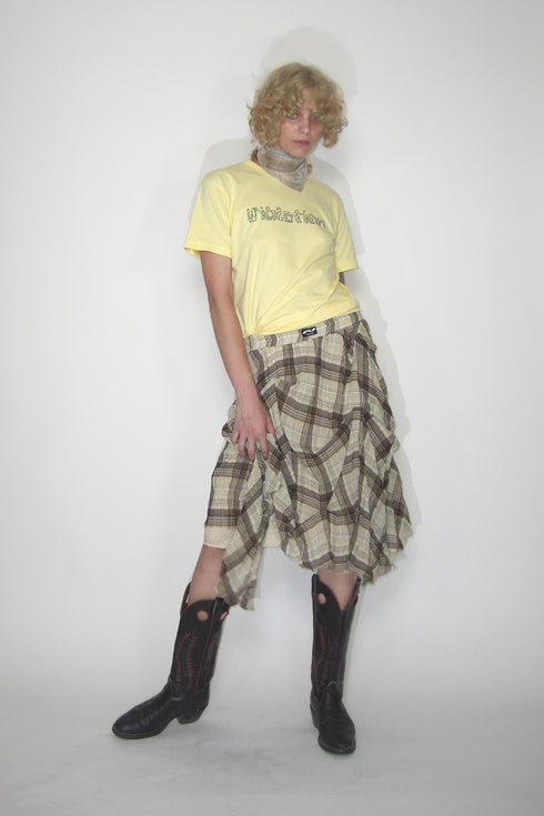 TARTAN CHECK TUCK SKIRT -BROWN-