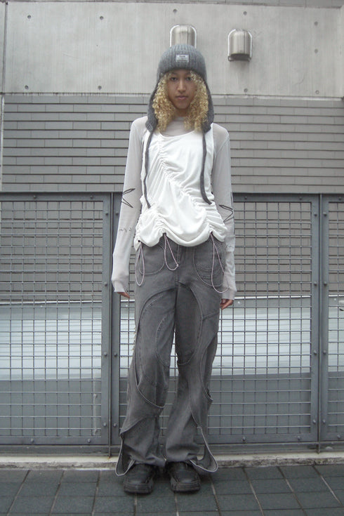 WAVE RUCHE DRAWCORD TANK -IVORY- *Last1