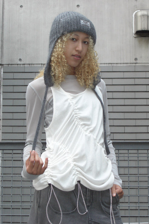 WAVE RUCHE DRAWCORD TANK -IVORY- *Last1