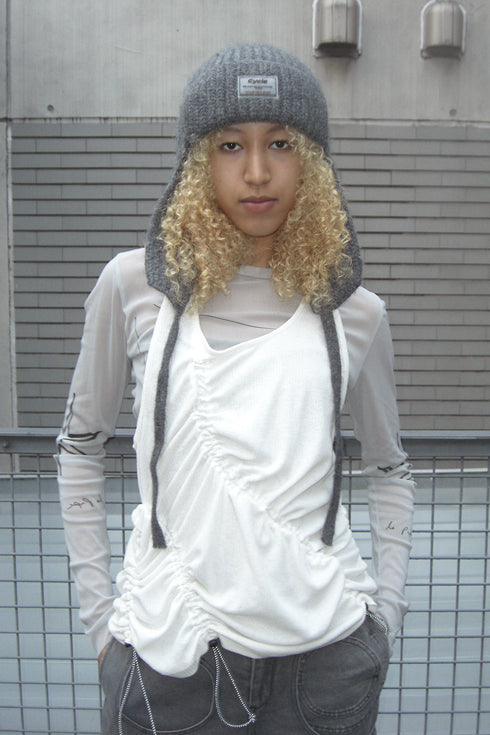 WAVE RUCHE DRAWCORD TANK -IVORY- *Last1