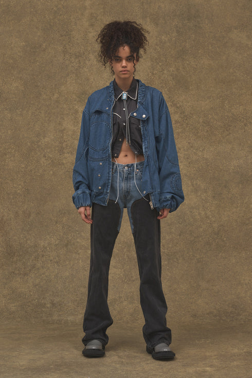 UPCYCLE WESTERN DENIM PANTS -BLUE × BLACK-