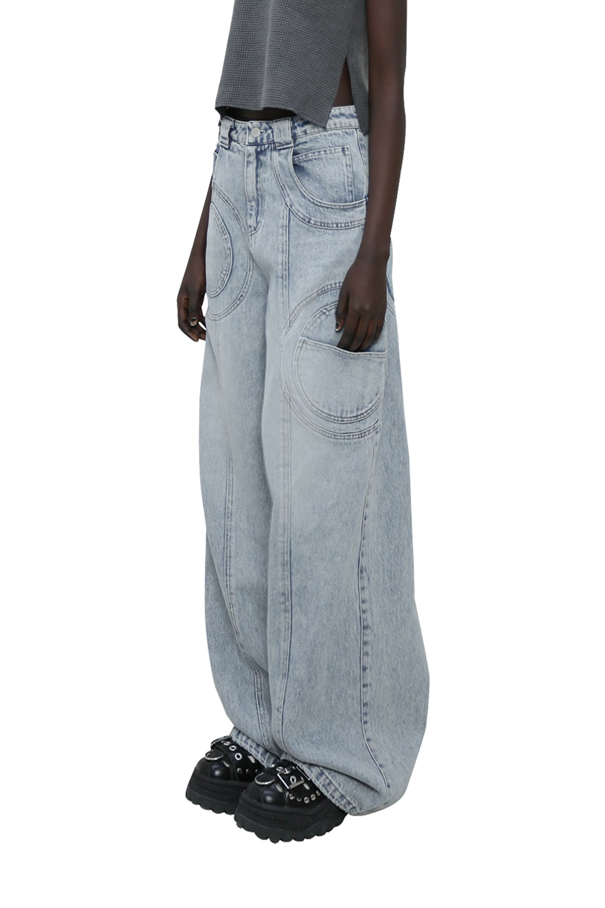 Circle cut-out wide pants -light blue- *last1 – Cycle by myob